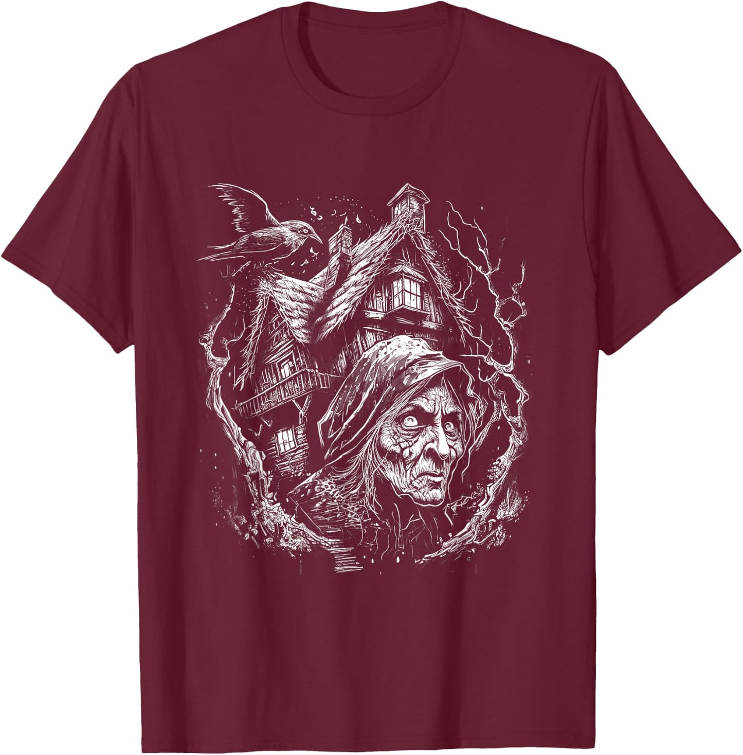 Walking House on Chicken Legs Slavic folklore Baba Yaga Art T-Shirt - T-Shirt | Maroon
