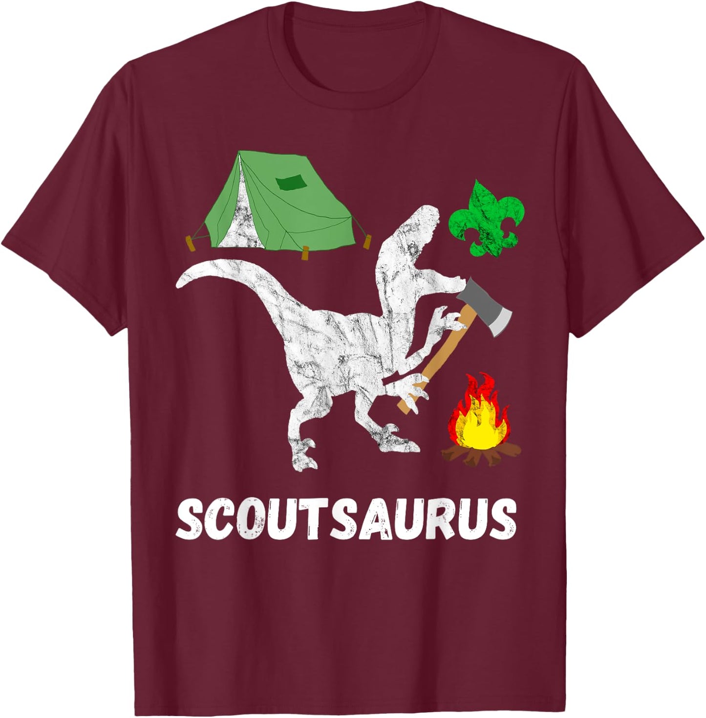 Scout Dinosaur Scout Dino Funny Camper T-Rex T-Shirt - T-Shirt | Maroon