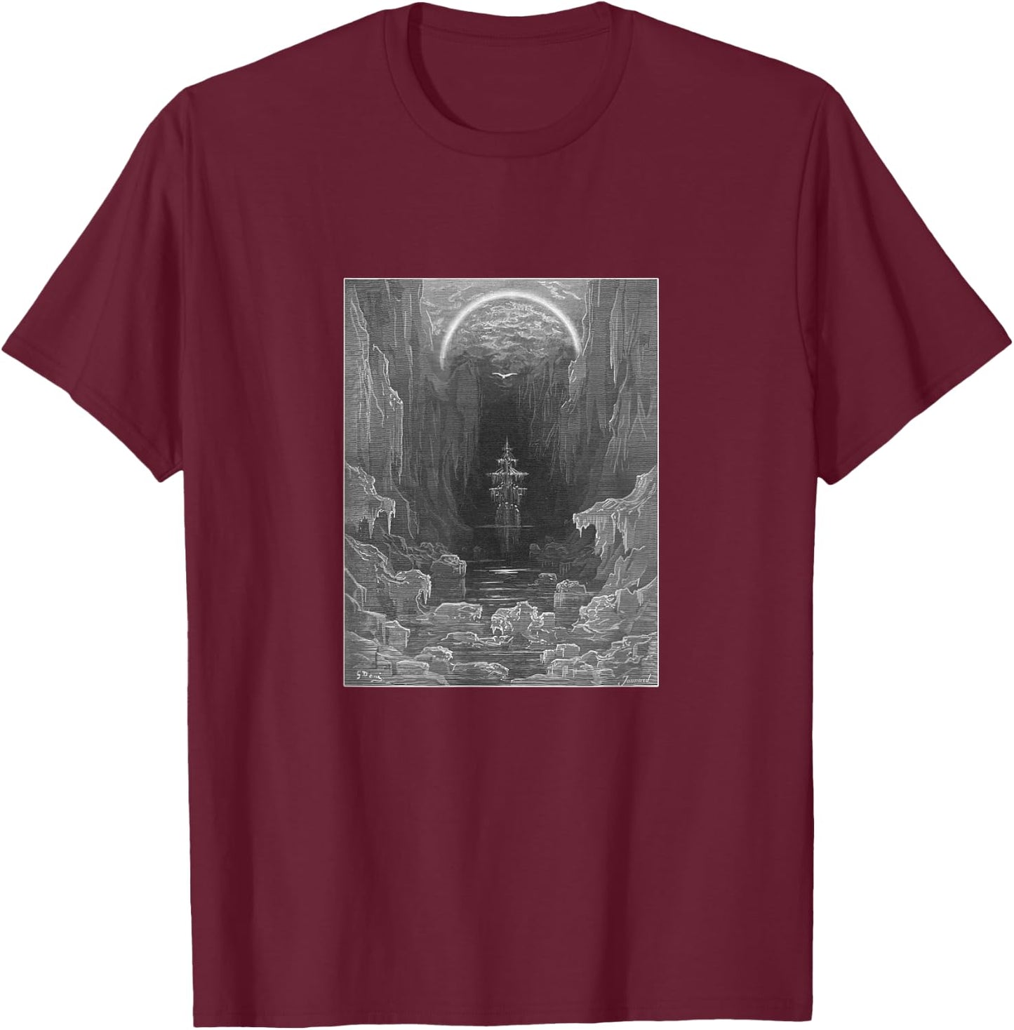Rime of the Ancient Mariner “Ice All Around” Gustave Doré T-Shirt - T-Shirt | Maroon