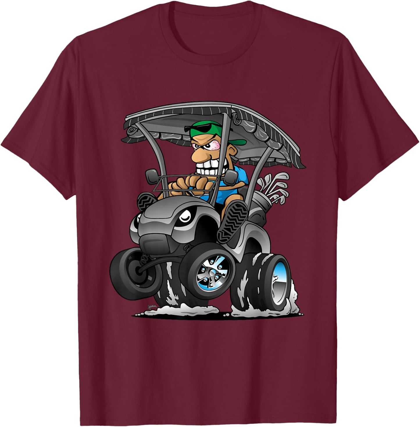 Funny Golf Cart Cartoon Golf Car and Golfing Humor Design T-Shirt - T-Shirt | Maroon