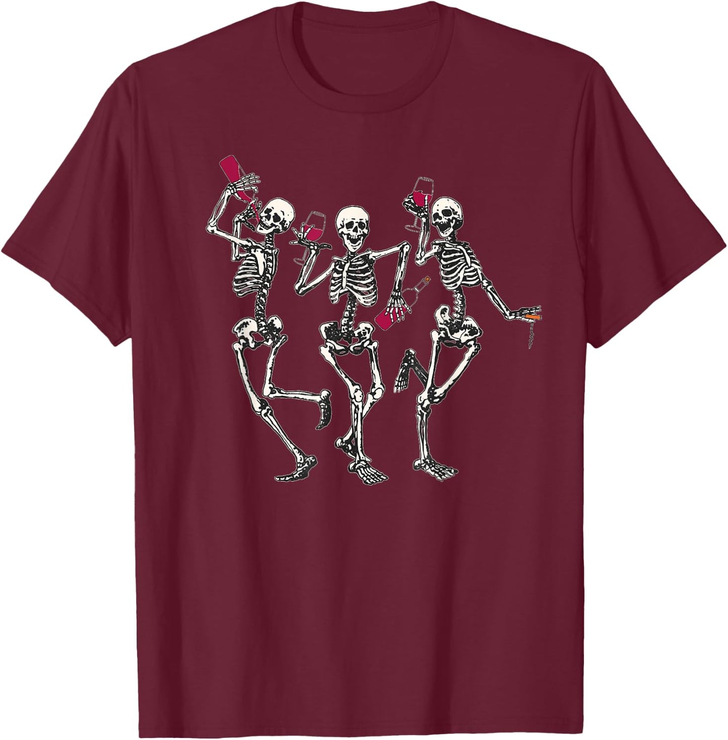 Dancing Skeletons drinking wine lover Funny Halloween scary T-Shirt - T-Shirt | Maroon