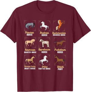Horse Breeds Equestrian Horse Rider Racer Horseback Riding T-Shirt - T-Shirt | Maroon