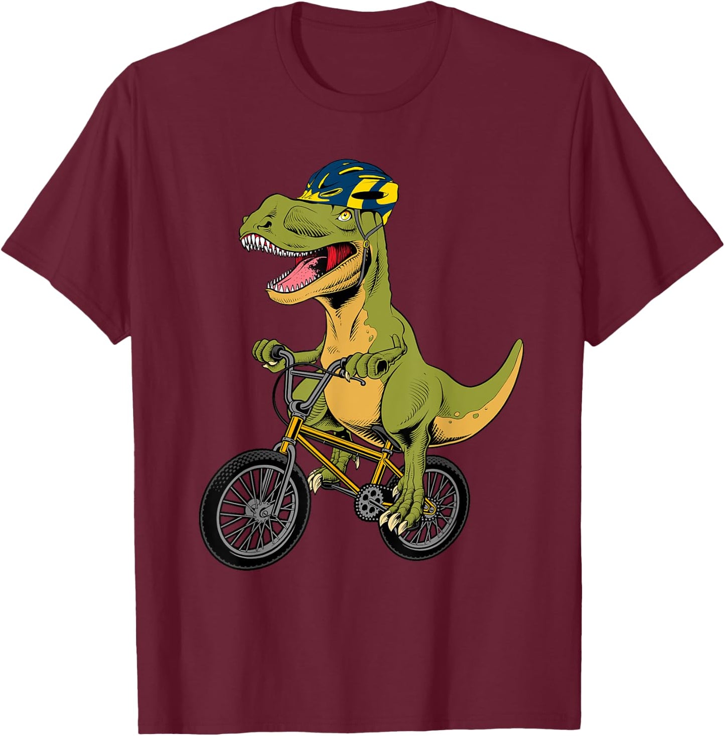 Cool BMX Boys Kids Bike Rider T Rex Dinosaur Bicycle T-Shirt - T-Shirt | Maroon