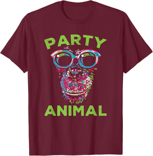 Cute Chimpanzee Party Animal Lover Colorful Monkey T-Shirt - T-Shirt | Maroon
