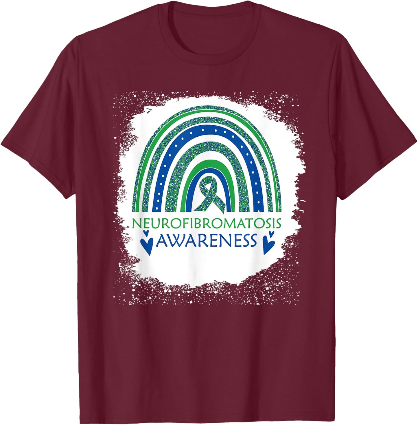 Neurofibromatosis Awareness Bleach Rainbow Blue Green Ribon T-Shirt - T-Shirt | Maroon