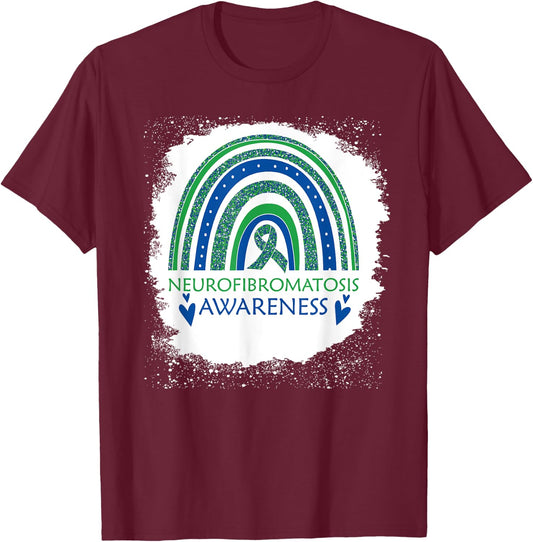 Neurofibromatosis Awareness Bleach Rainbow Blue Green Ribon T-Shirt - T-Shirt | Maroon