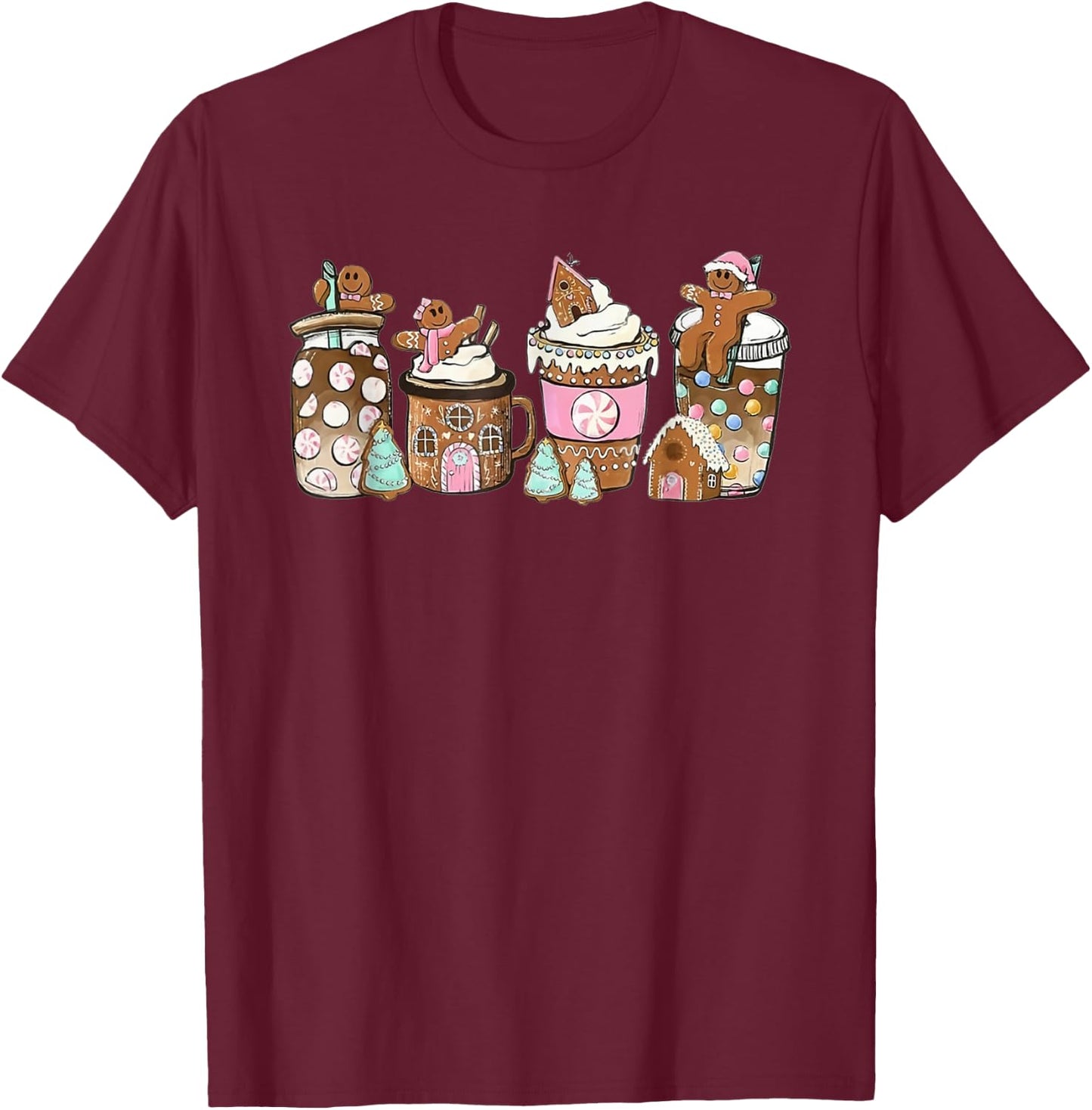 Gingerbread Christmas Coffee Lover Latte Drink Funny Xmas T-Shirt - T-Shirt | Maroon