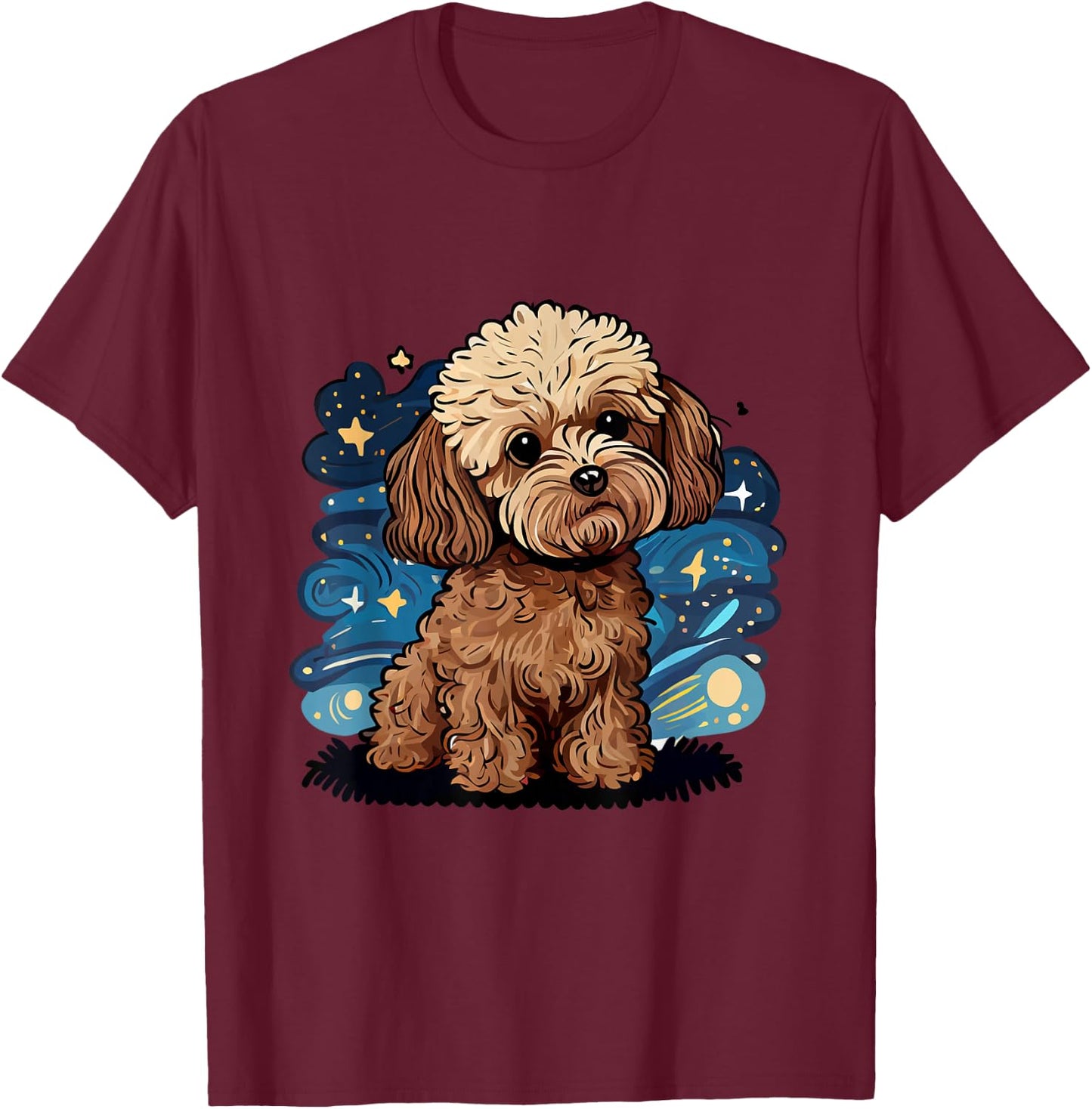 Brown Maltipoo Starry Night Van Gogh Maltipoo Mom Dad Owner T-Shirt - T-Shirt | Maroon