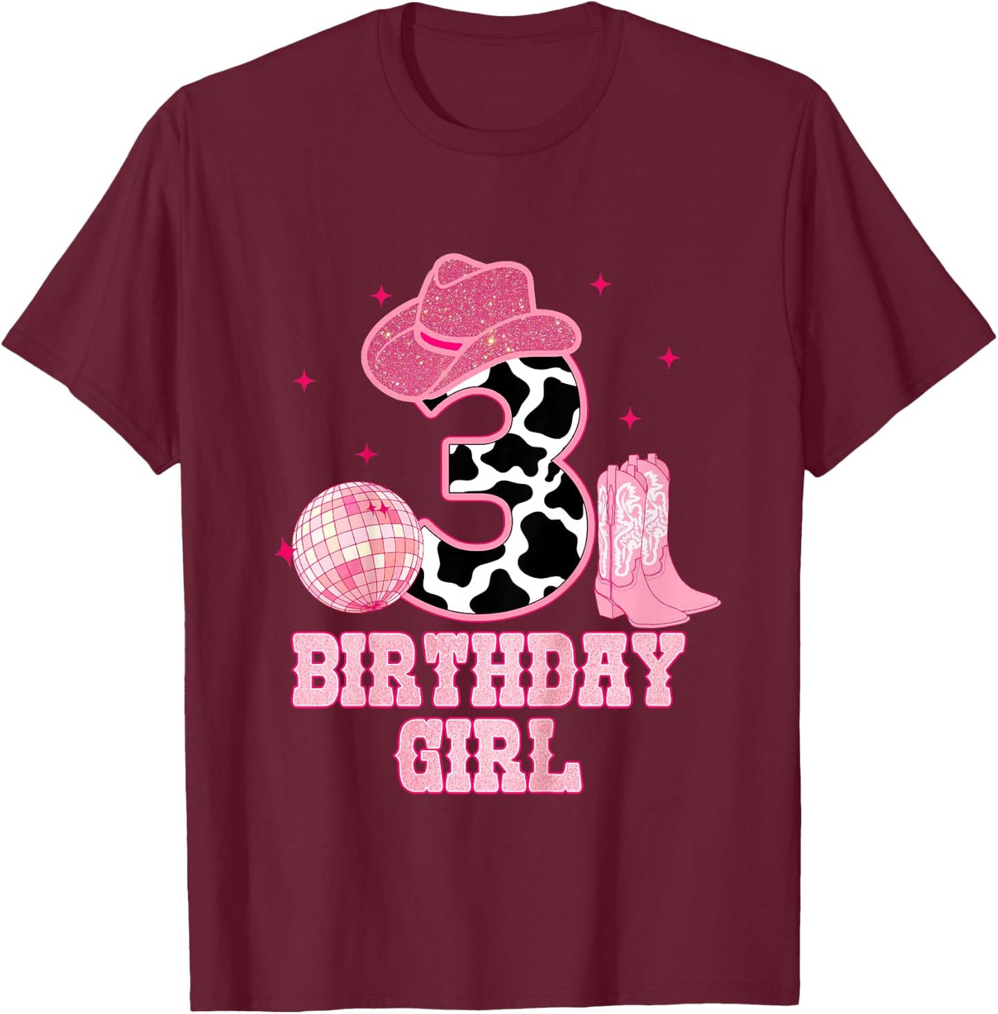 Happy 3rd Birthday Girl Outfit Rodeo Western Cowgirl Cowboy T-Shirt - T-Shirt | Maroon