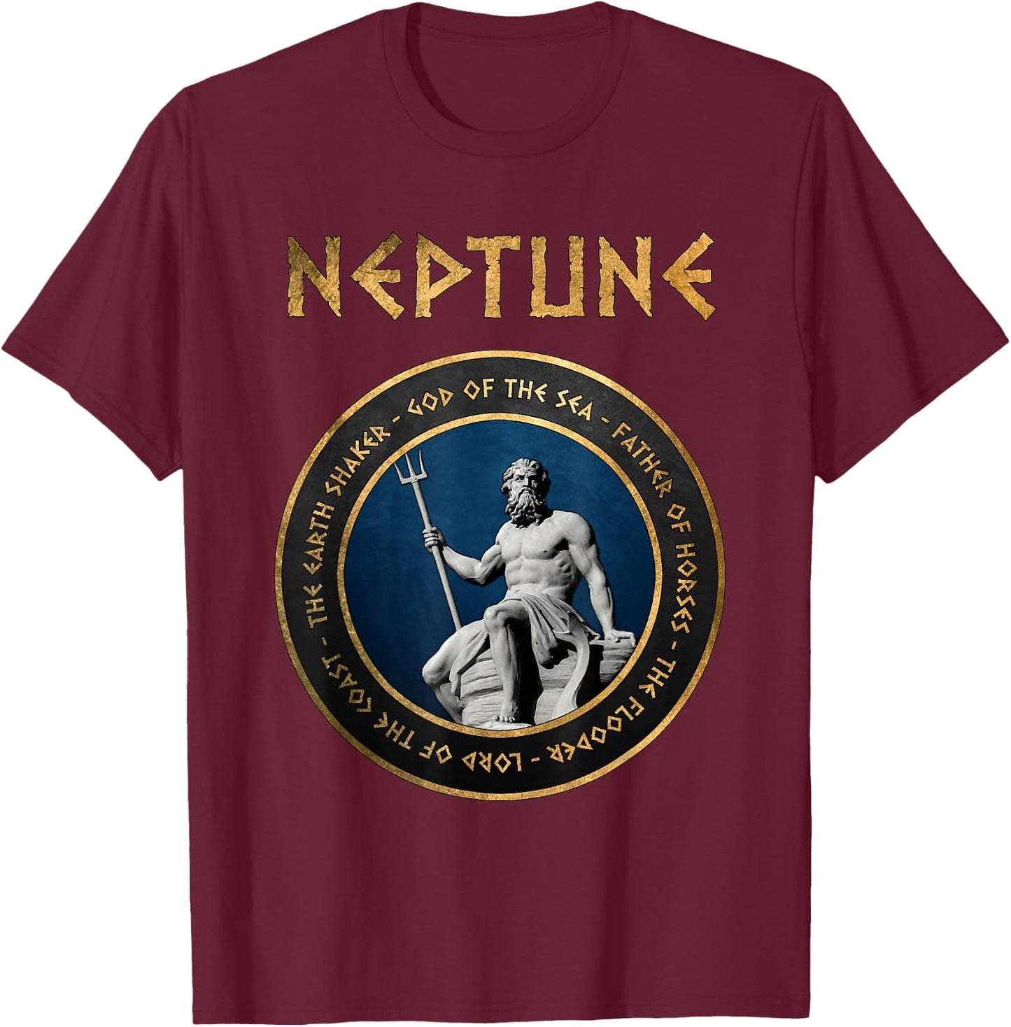 Neptune Ancient Roman Sea God Symbol T-Shirt - T-Shirt | Maroon