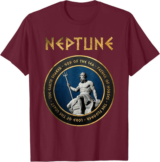 Neptune Ancient Roman Sea God Symbol T-Shirt - T-Shirt | Maroon