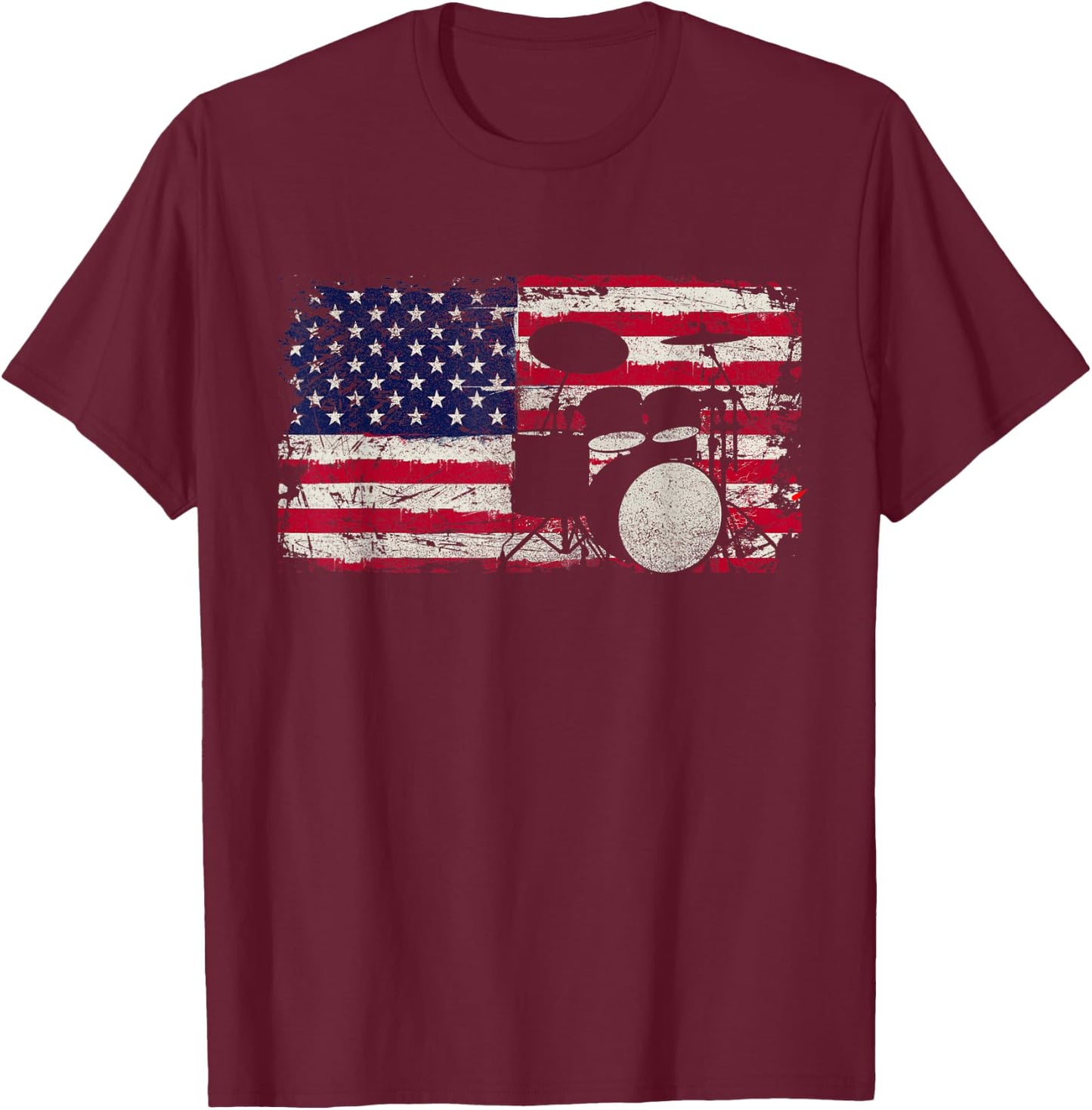 Drum Sets - USA Flag Drummer Music Lover Drumming T-Shirt - T-Shirt | Maroon
