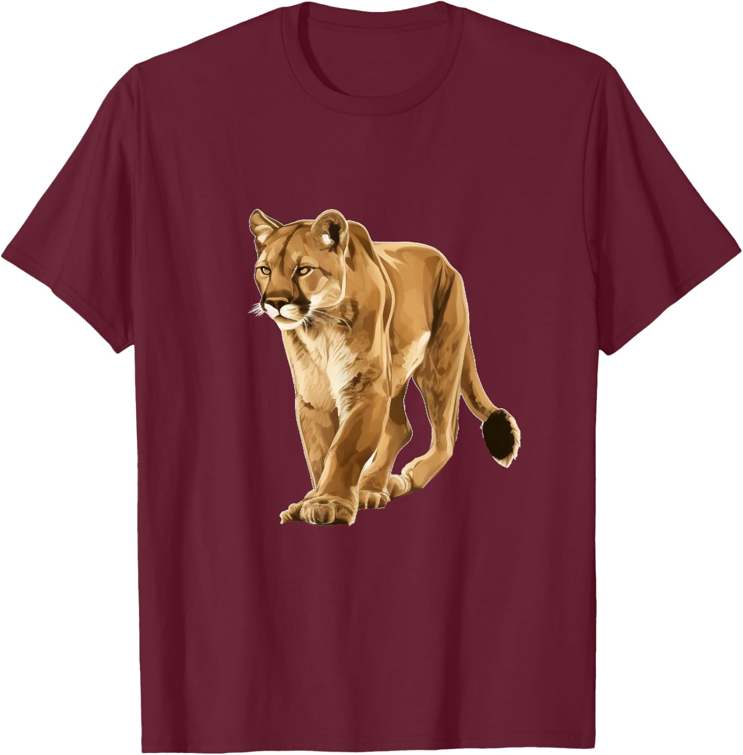 Cougar Face for Wild and big Cats Lovers T-Shirt - T-Shirt | Maroon