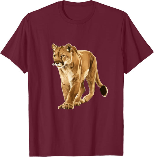 Cougar Face for Wild and big Cats Lovers T-Shirt - T-Shirt | Maroon