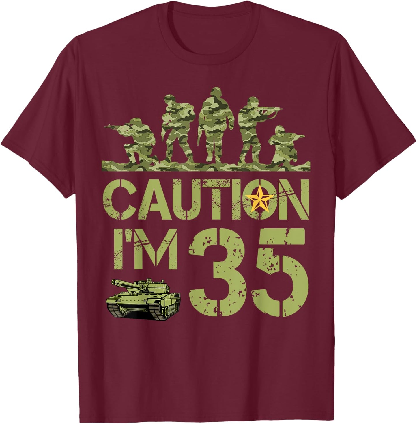 35th Birthday Military I'm 35 Year Old Camo 35 Birthday T-Shirt - T-Shirt | Maroon