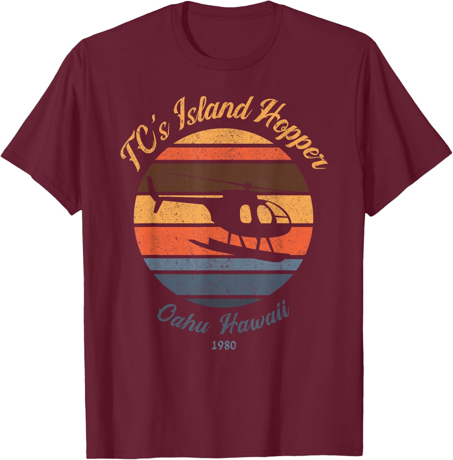 TC's Island hoppers Helicopter vintage sunset 80's worn T-Shirt - T-Shirt | Maroon