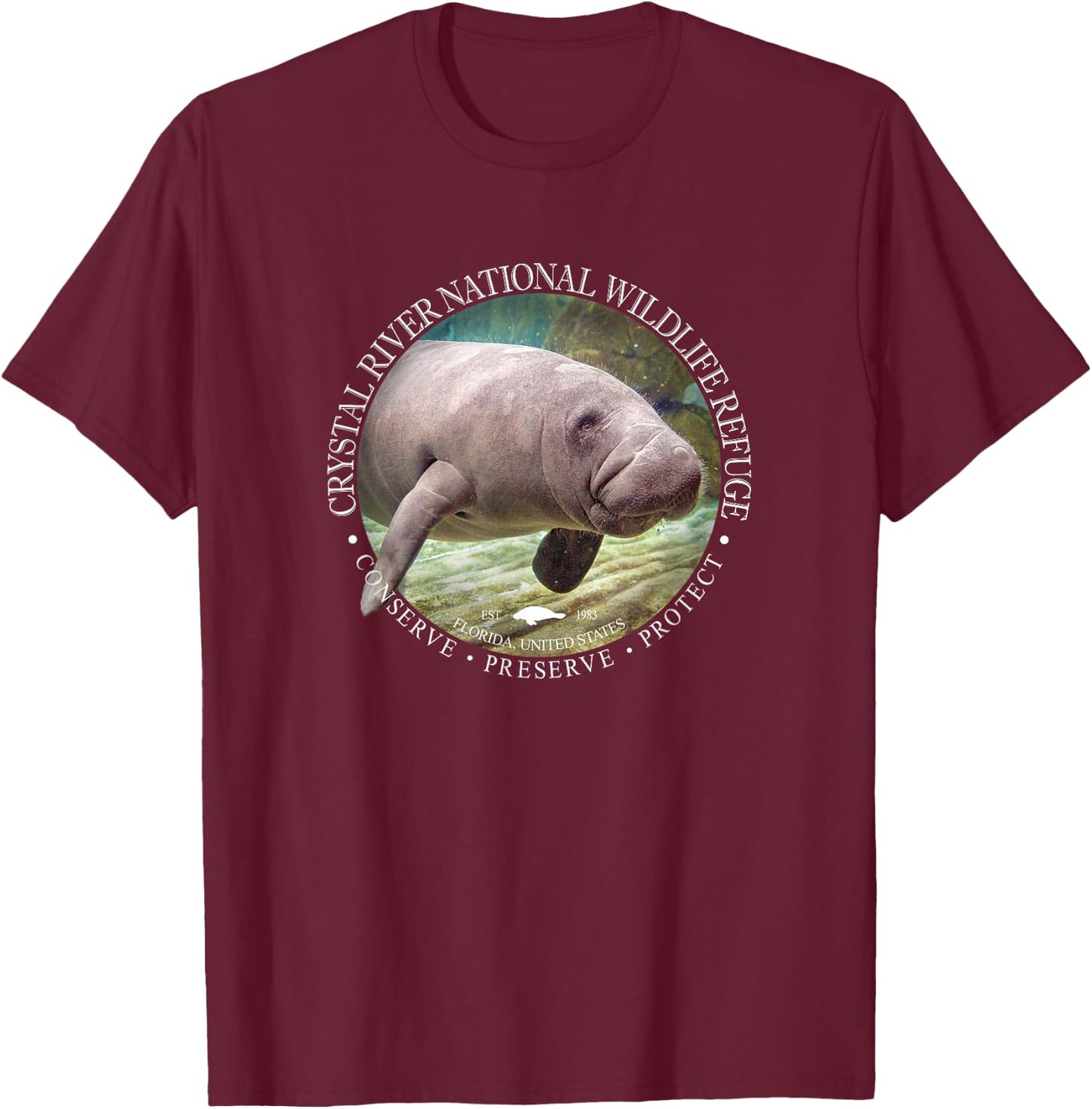 Crystal River Wildlife Refuge Manatee Sea Cow T-Shirt - T-Shirt | Maroon