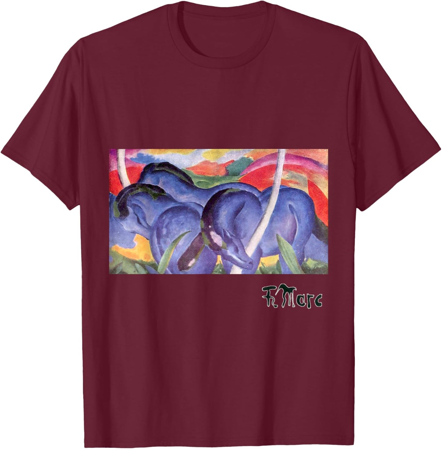 Franz Marc Expressional Art Large Blue Horses 1911 T-Shirt - T-Shirt | Maroon