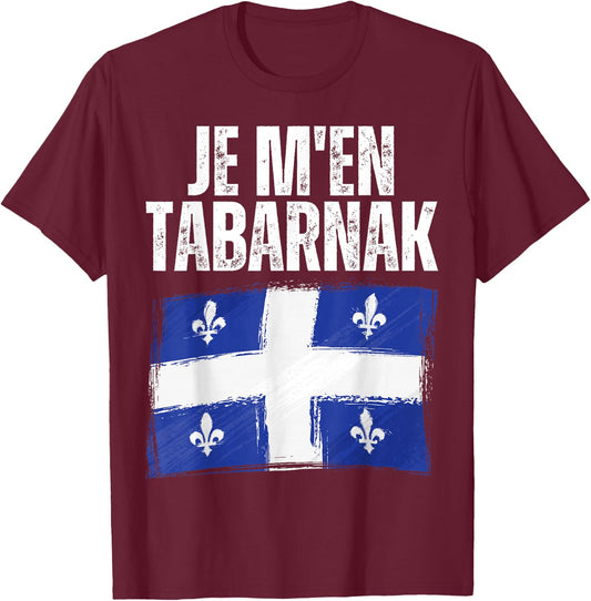 Tabarnak French Canadian Language Canada Vintage Quebec Flag T-Shirt - T-Shirt | Maroon