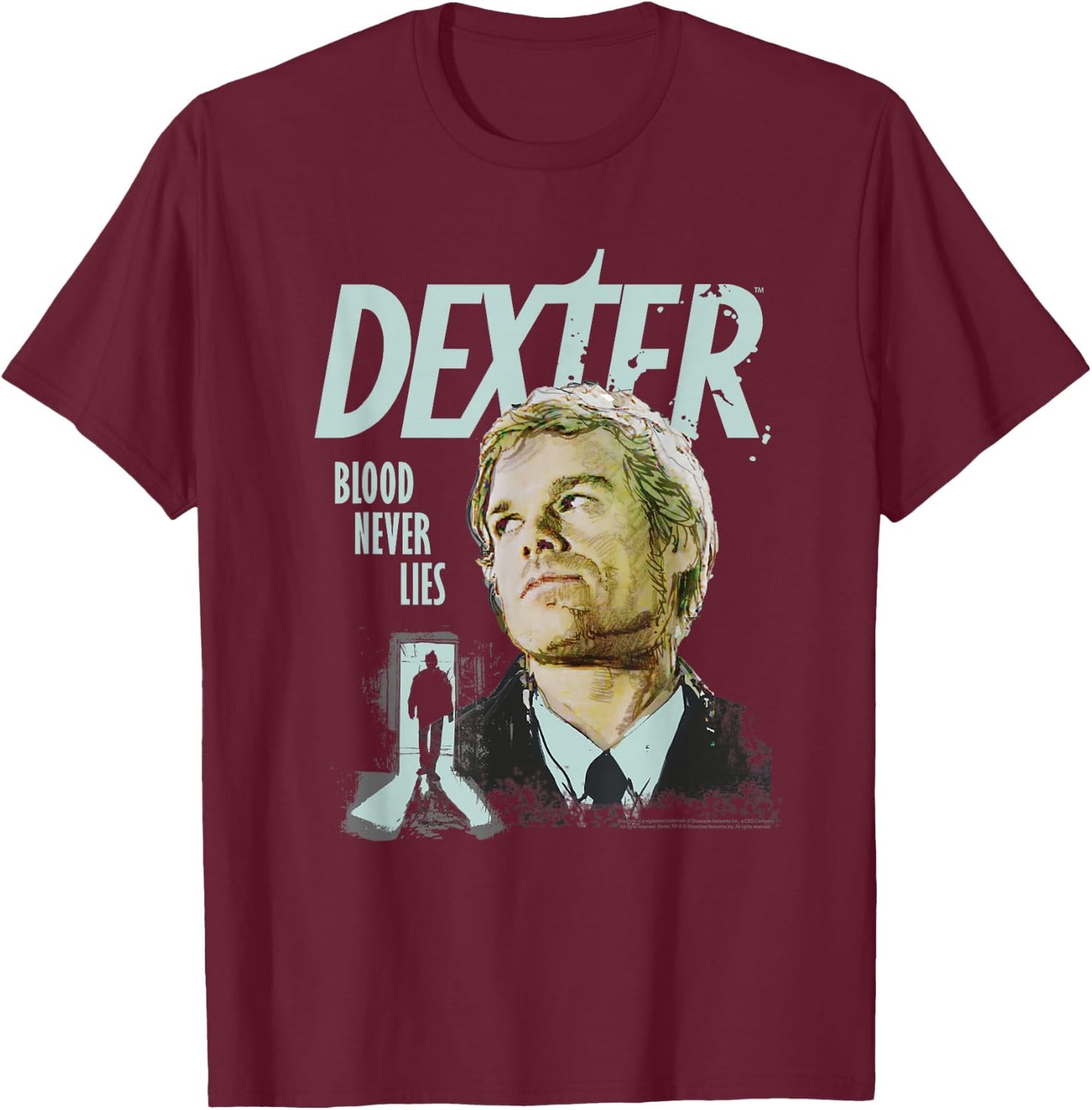 Dexter Portrait Illustration Blood Never Lies TV Show T-Shirt - T-Shirt | Maroon