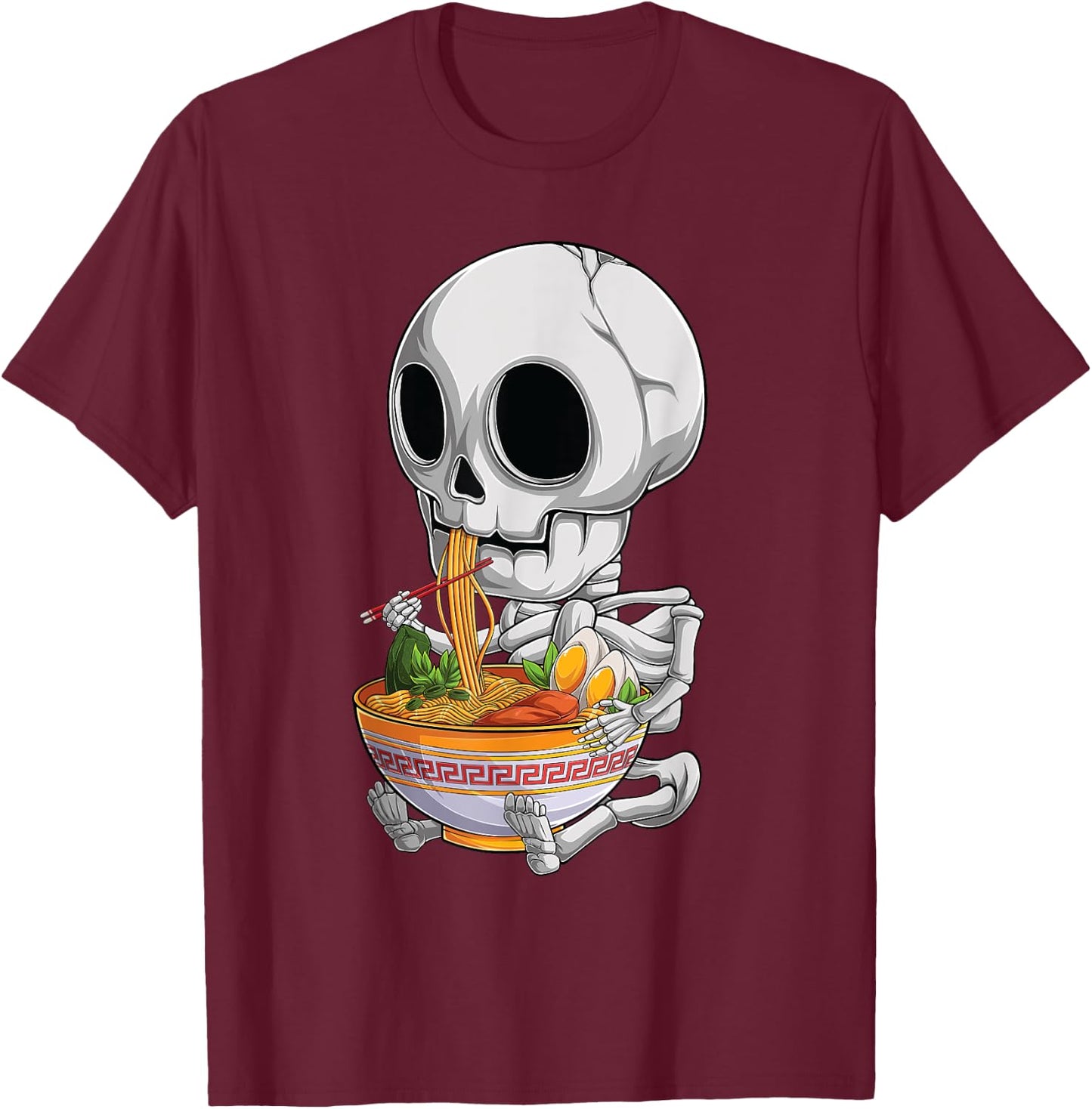 kawaii japanese anime Skeleton Halloween ramen Food Lovers T-Shirt - T-Shirt | Maroon