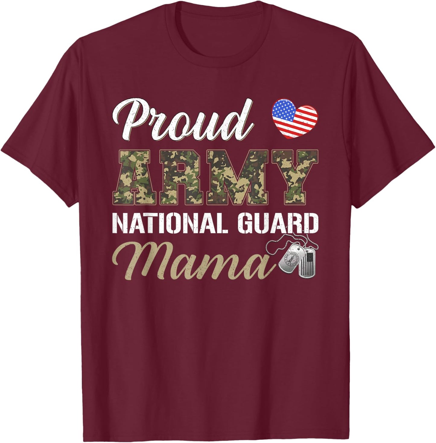 Retro Proud Army National Guard Mama Military Pride Costume T-Shirt - T-Shirt | Maroon