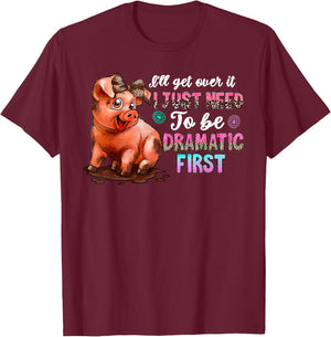 Funny Dramatic Pig Kawaii Leopard Bow Cute Farm Animal Lover T-Shirt - T-Shirt | Maroon