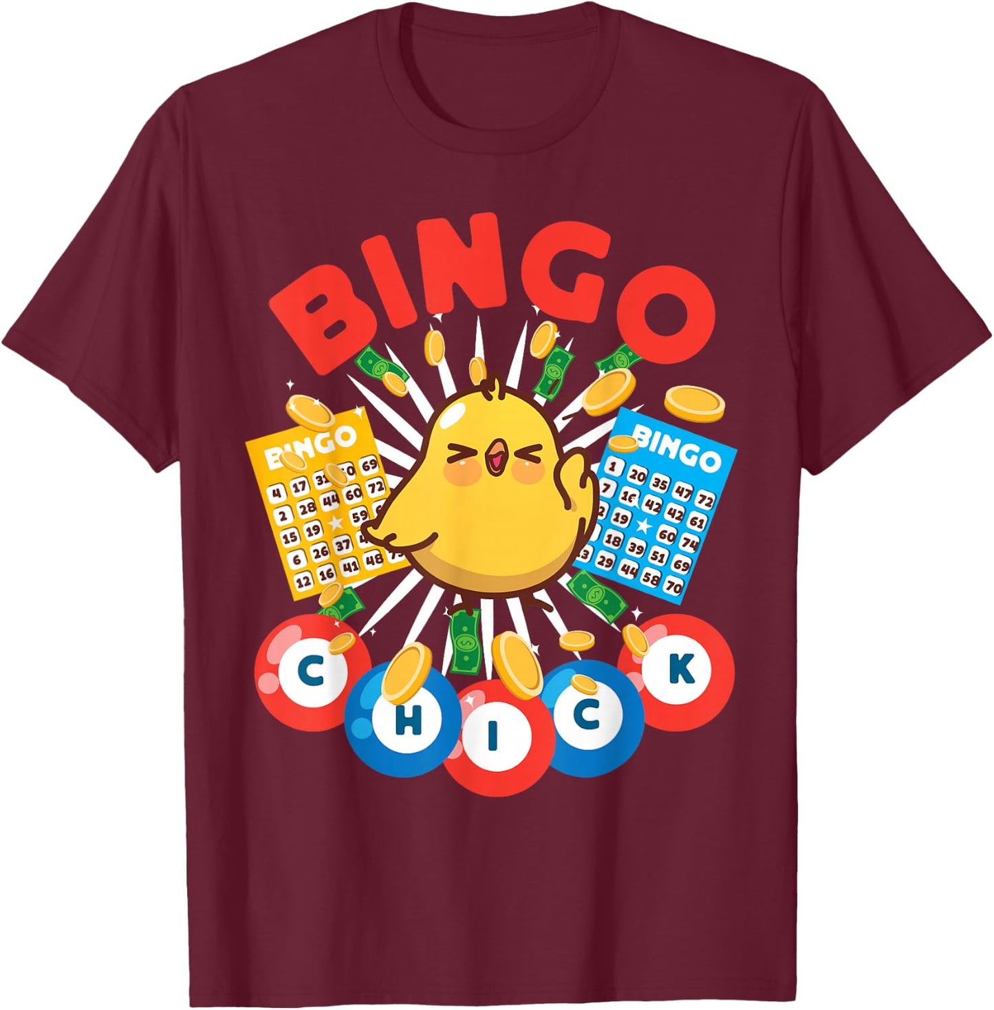 Bingo Player Chicken Girl Bingo Chick T-Shirt - T-Shirt | Maroon