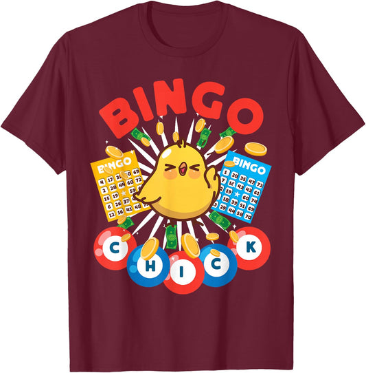 Bingo Player Chicken Girl Bingo Chick T-Shirt - T-Shirt | Maroon