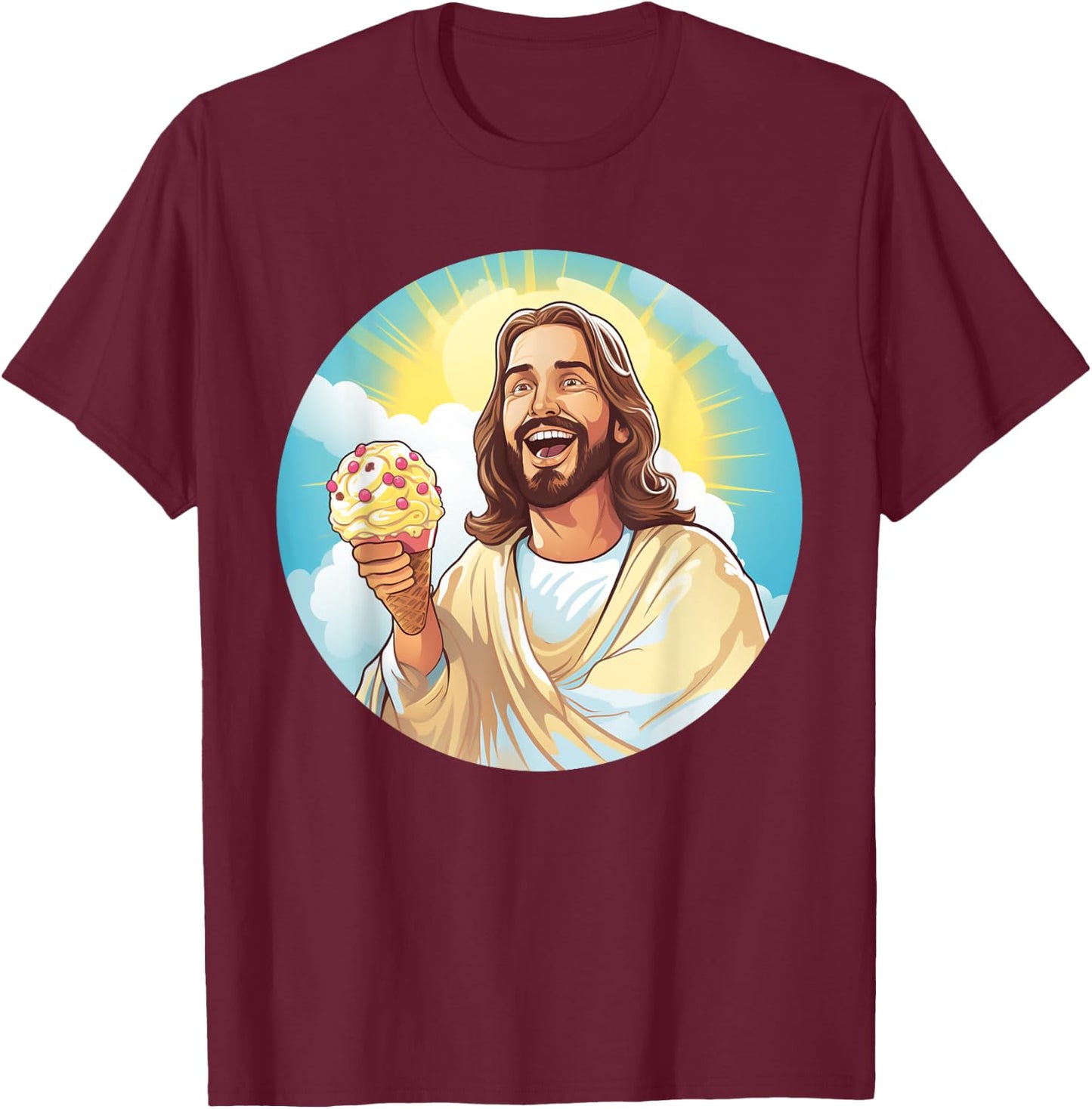 Funny laughing Jesus with Ice Cream for Sweets Lovers Women Kids T-Shirt - T-Shirt | Maroon