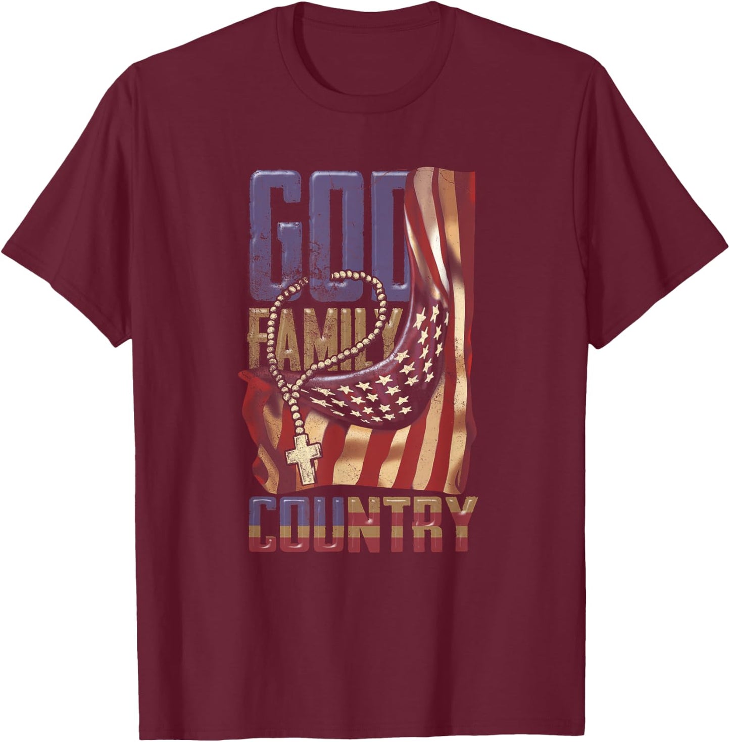 God Family Country US Flag Patriotic Christian Jesus T-Shirt - T-Shirt | Maroon