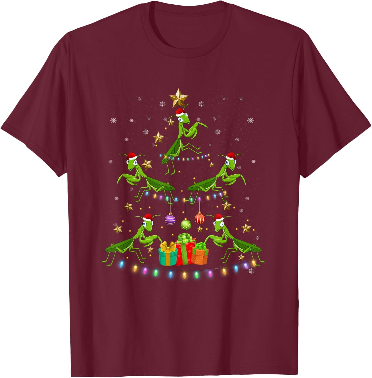 Praying Mantis Christmas Ornament Tree Funny Xmas Insects T-Shirt - T-Shirt | Maroon