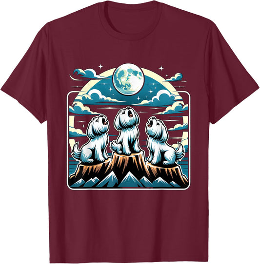Howling At Moon Maltese Dog T-Shirt - T-Shirt | Maroon