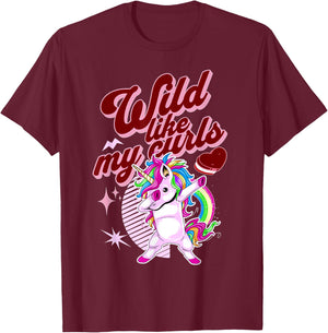 Wilds Like My Curls Toddler Cute Unicorn Curly Haired Retro T-Shirt - T-Shirt | Maroon
