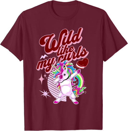 Wilds Like My Curls Toddler Cute Unicorn Curly Haired Retro T-Shirt - T-Shirt | Maroon