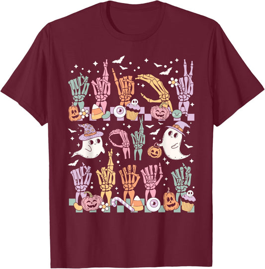 Trick or Treat ASL Hands American Sign Language Halloween T-Shirt - T-Shirt | Maroon