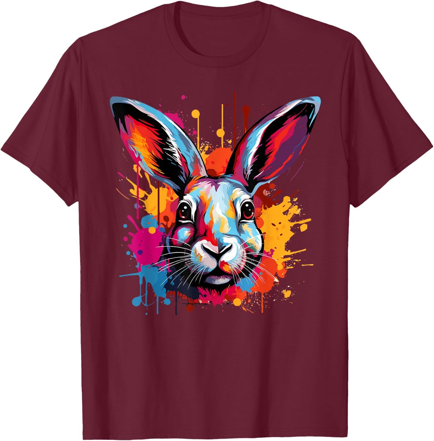 Colorful Cute Flemish Giant Rabbit Lover Splash Art T-Shirt - T-Shirt | Maroon