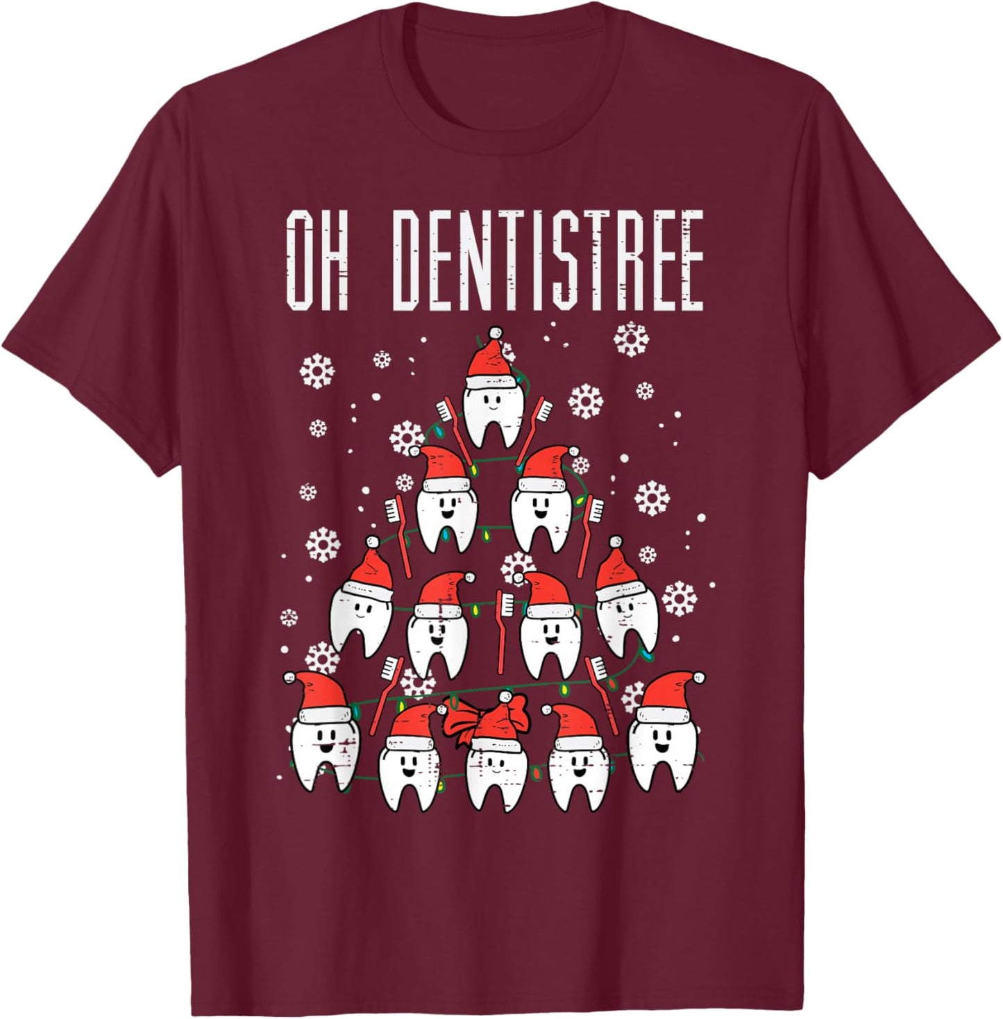 Oh Dentistree Christmas Tree Teeth Dentistry Dental Dentist T-Shirt - T-Shirt | Maroon