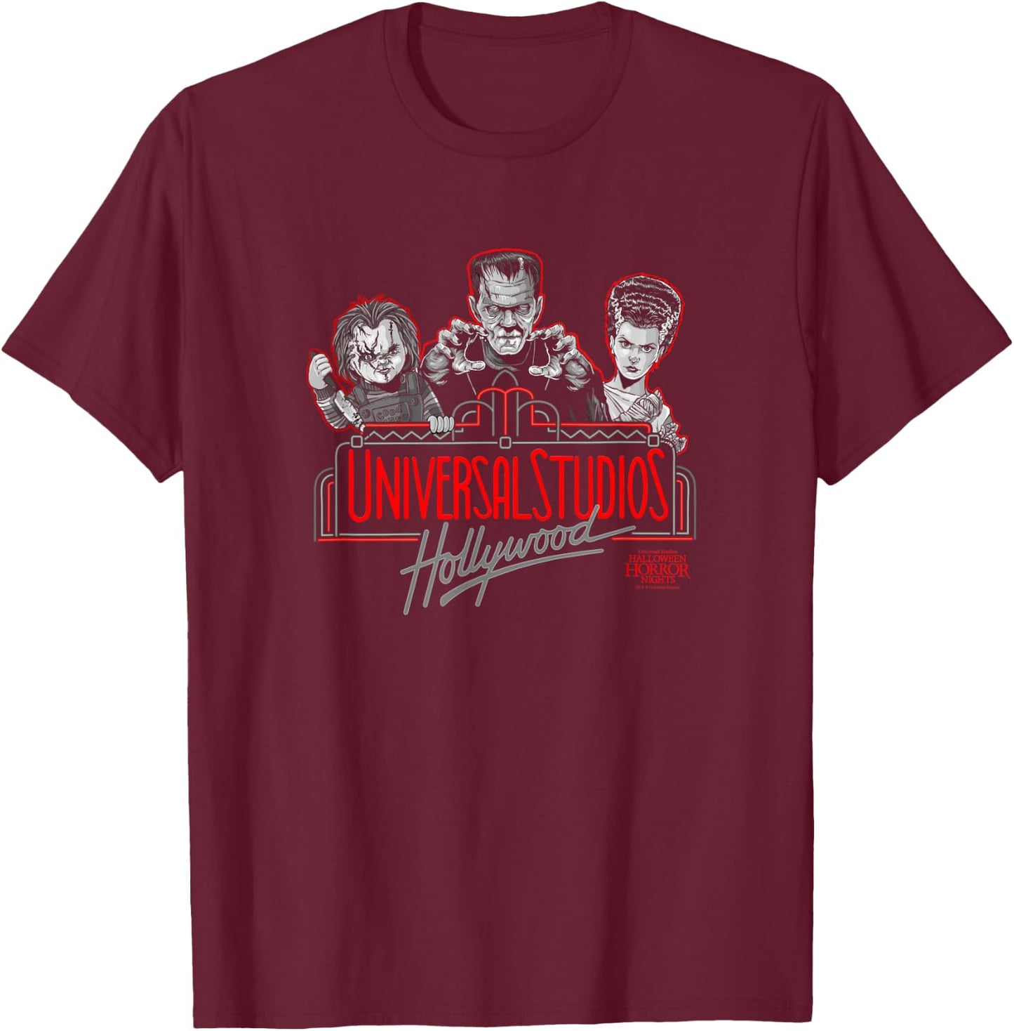 Halloween Horror Nights Hollywood Marquee T-Shirt - T-Shirt | Maroon