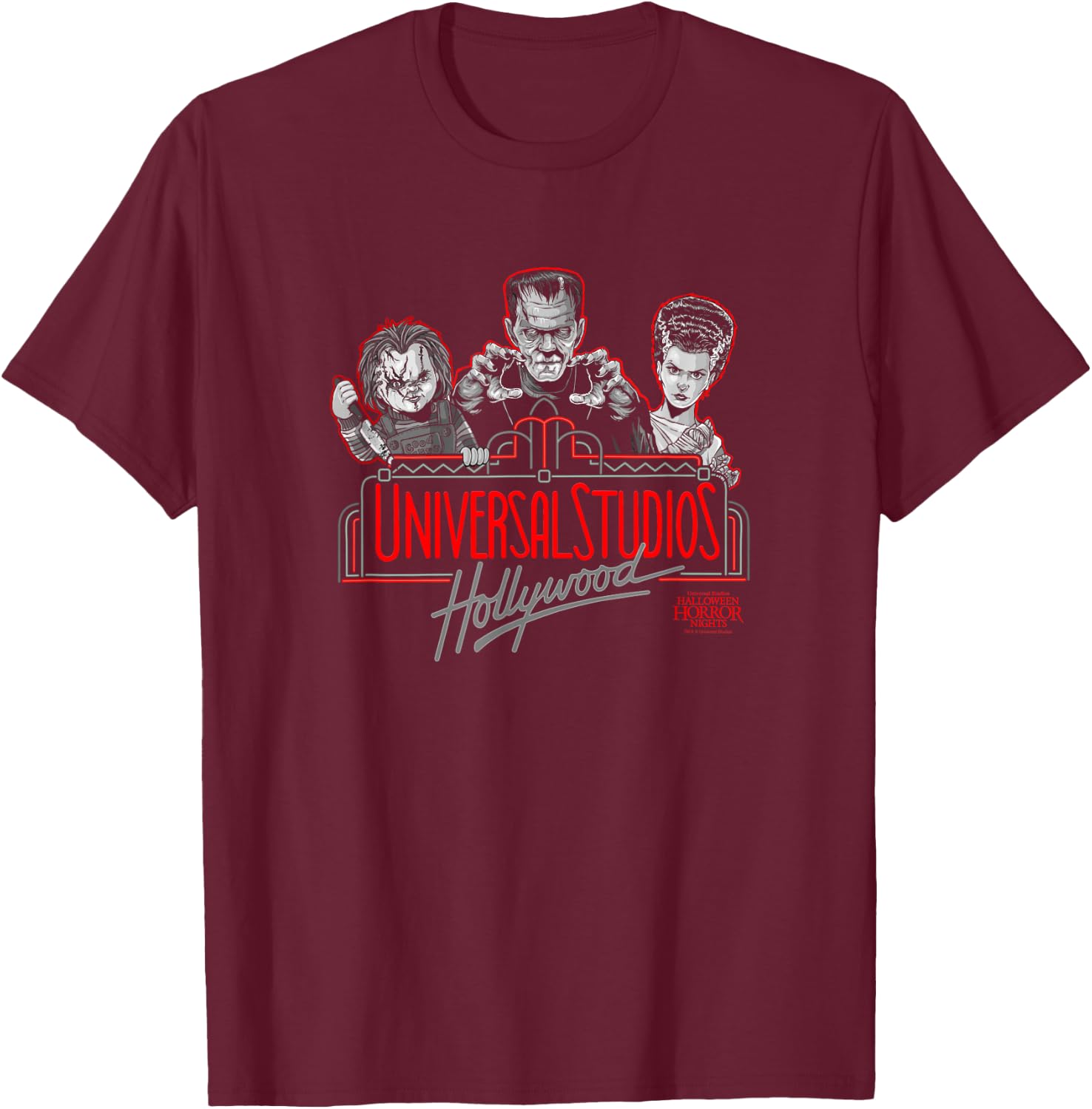 Halloween Horror Nights Hollywood Marquee T-Shirt - T-Shirt | Maroon