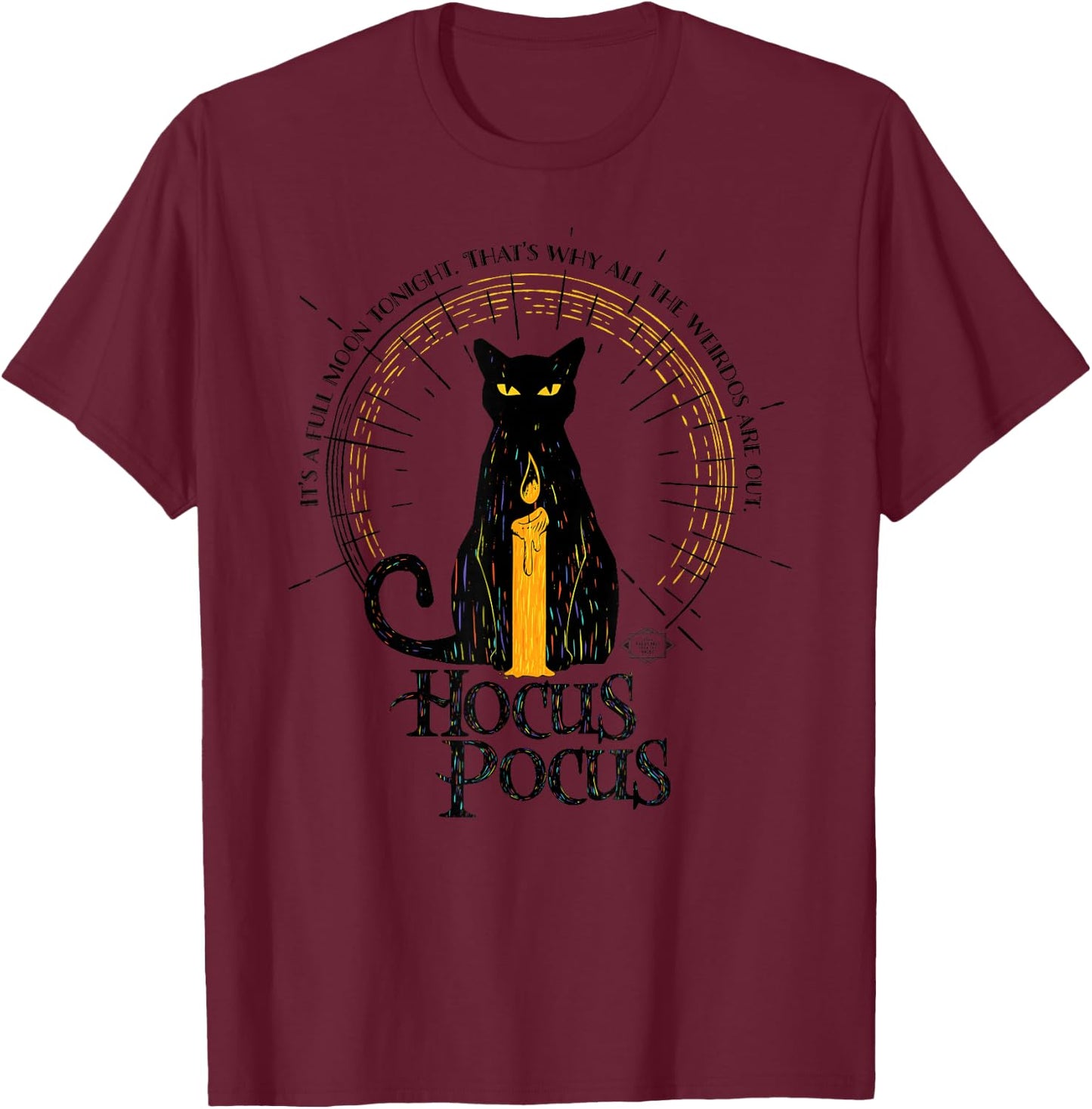 Disney Hocus Pocus Binx with Black Flame Candle Full Moon T-Shirt - T-Shirt | Maroon