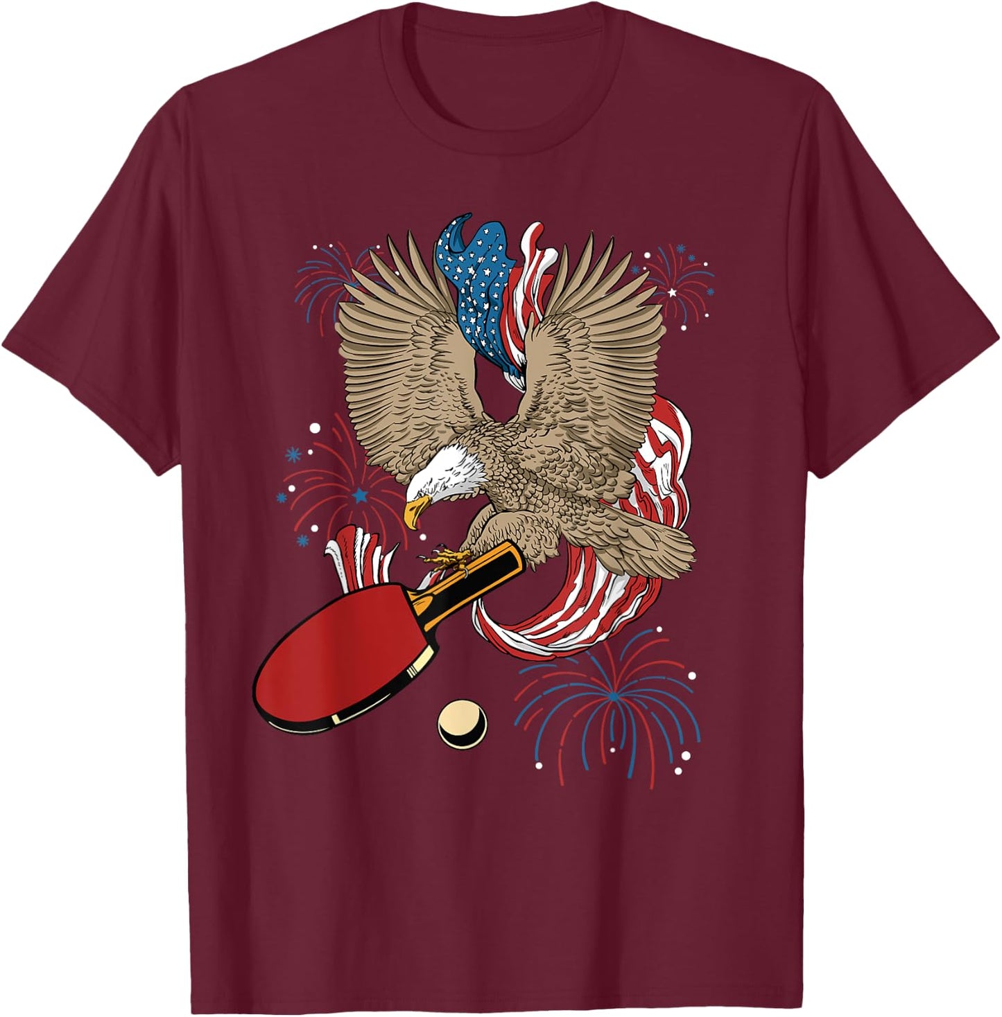 4th Of July Ping Pong Eagle USA Flag America Table Tennis T-Shirt - T-Shirt | Maroon