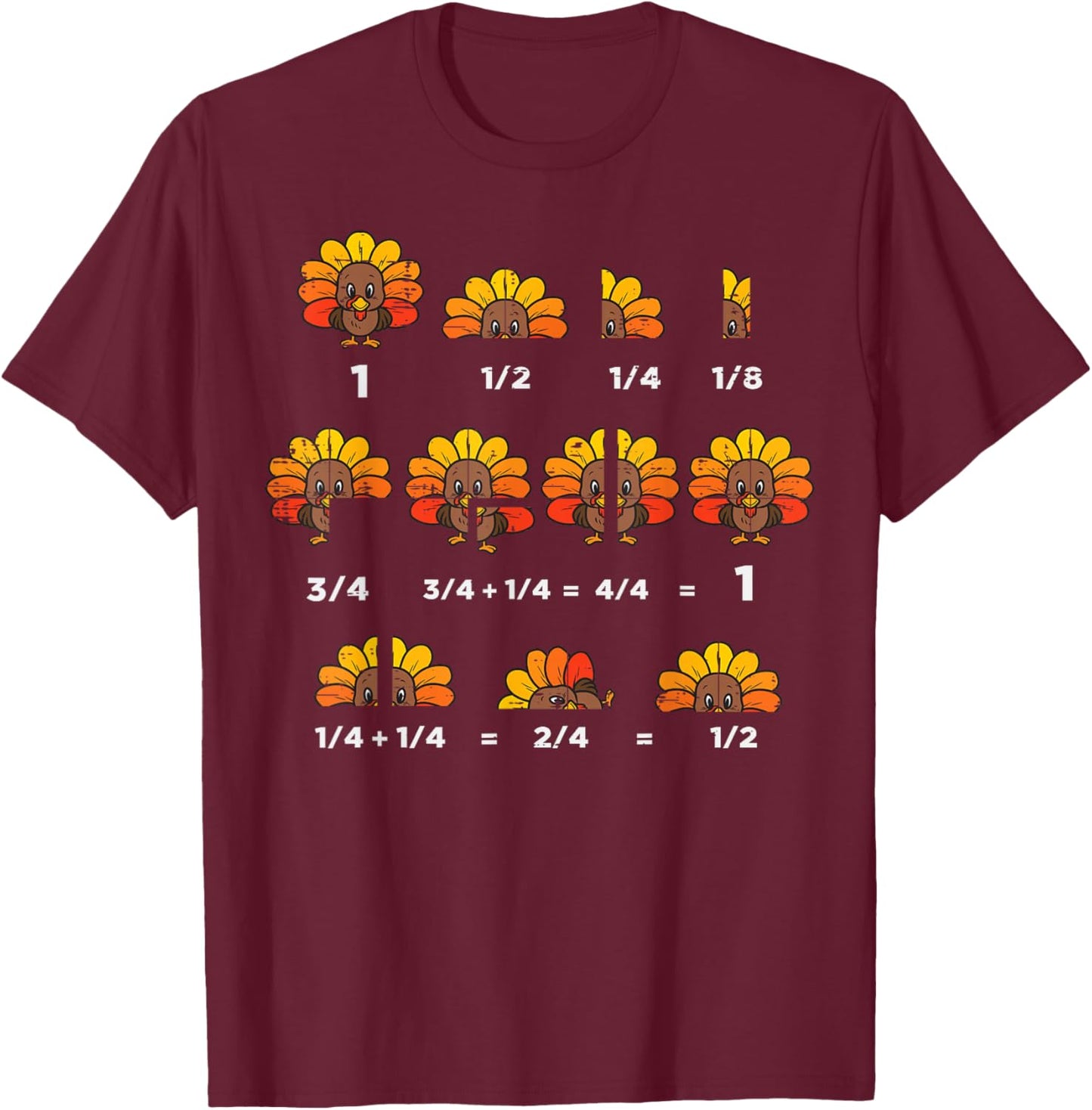 Thanksgiving Turkey Math Fraction Funny Teacher Men Women T-Shirt - T-Shirt | Maroon