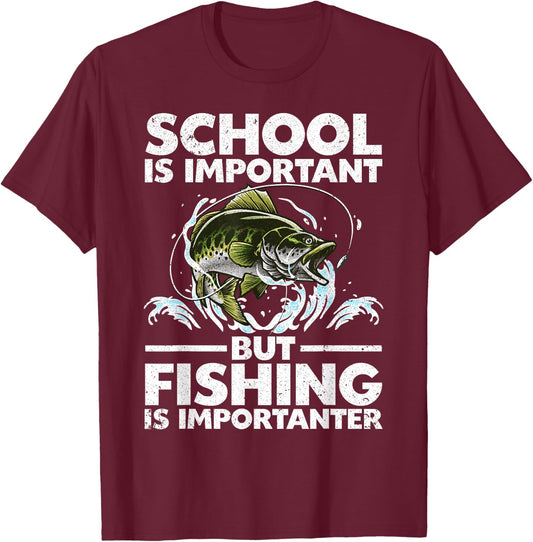 Funny Fishing For Boys Kids Youth Fish Saying Bass Fisherman T-Shirt - T-Shirt | Maroon
