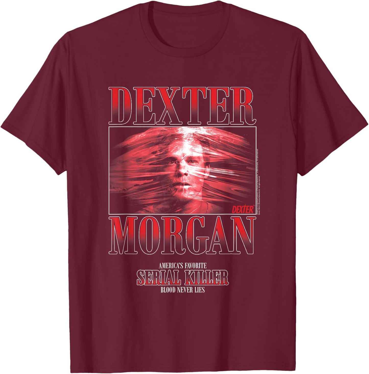 Dexter Main Image Plastic Wrap Retro 90's TV Shows T-Shirt - T-Shirt | Maroon