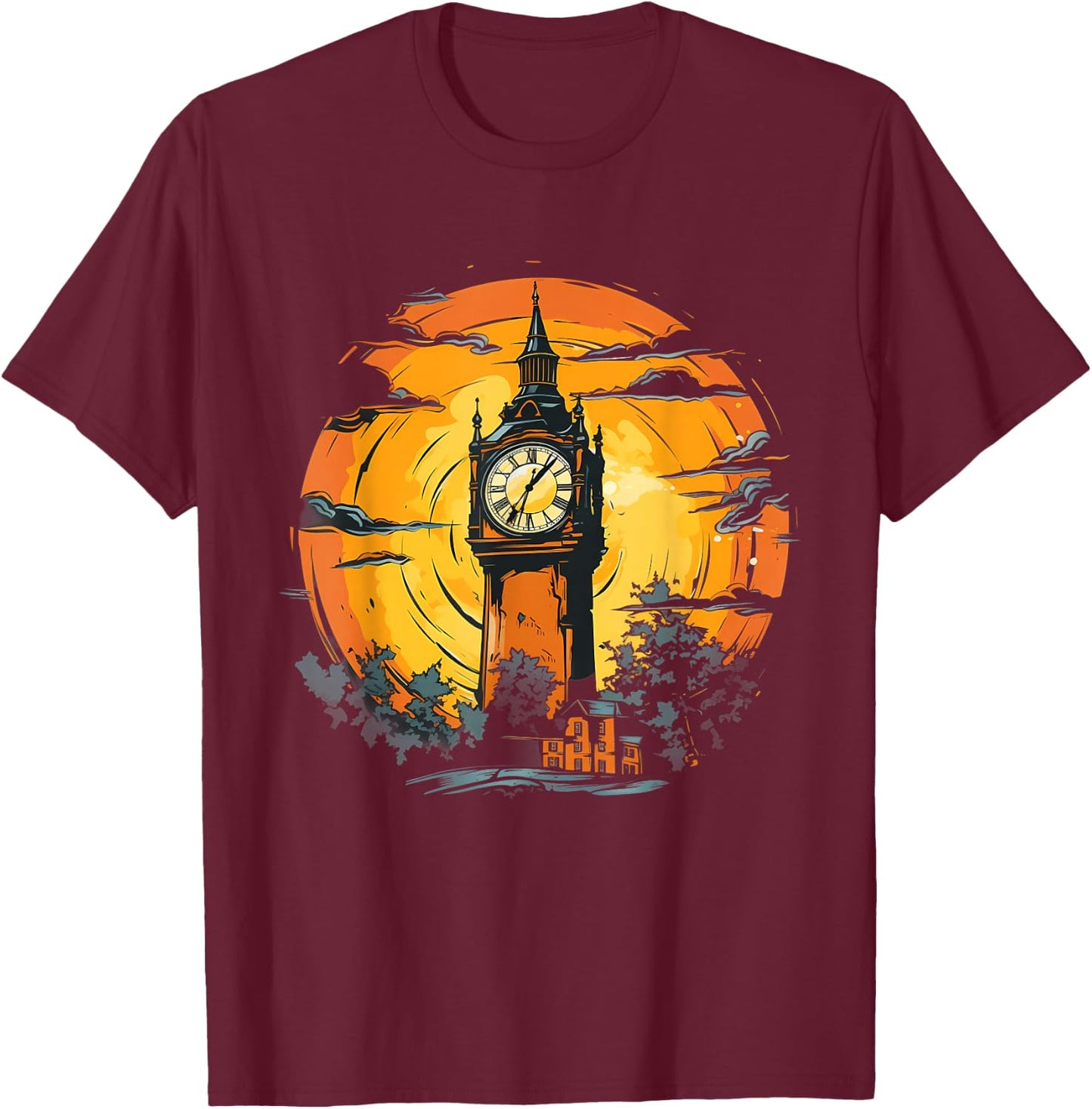 Retro Style Great Clock Tower T-Shirt - T-Shirt | Maroon