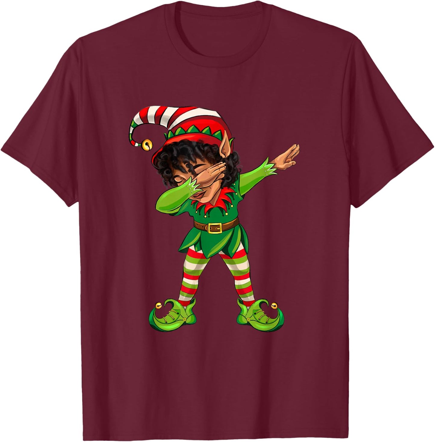 Cute African American Dabbing Elf Black Elf Christmas Party T-Shirt - T-Shirt | Maroon
