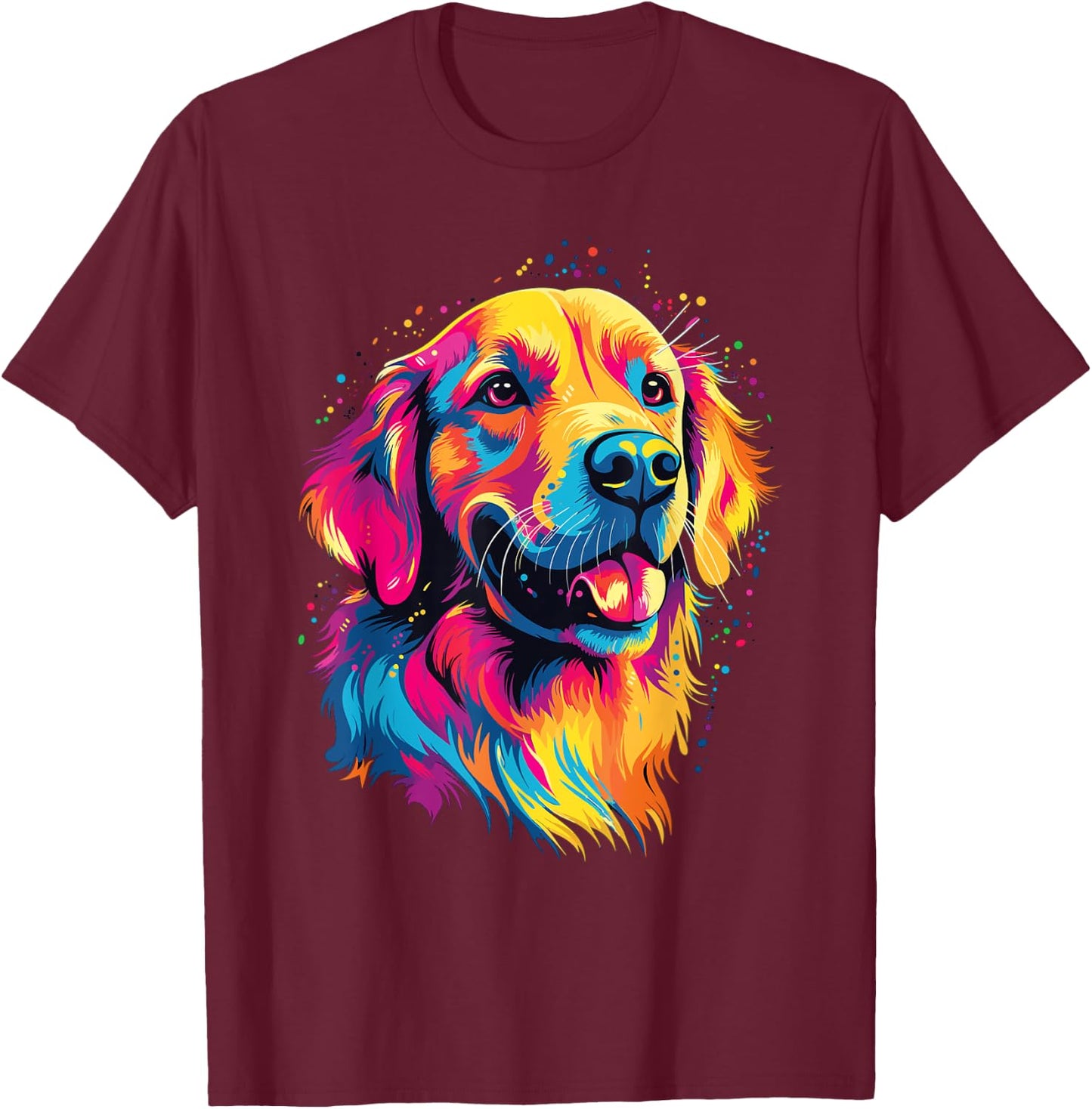 Watercolor Colorful Golden Retriever Dog Women Kids T-Shirt - T-Shirt | Maroon