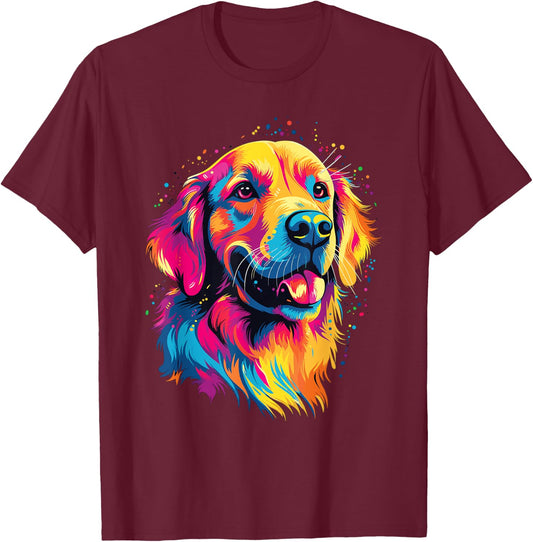 Watercolor Colorful Golden Retriever Dog Women Kids T-Shirt - T-Shirt | Maroon