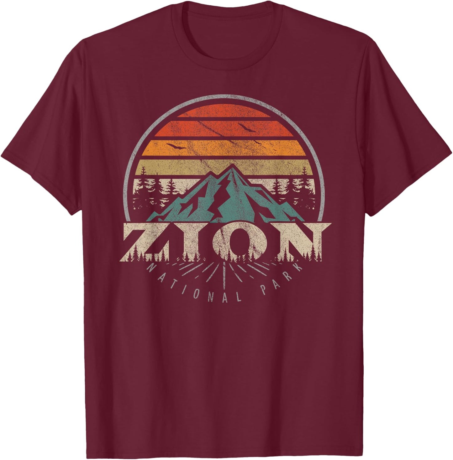 US Zion National Park Shirts & More Retro Zion National Park US Vintage Zion - Men's Black Short Sleeve - Small - Hiking & Camping Adventure Gift T-Shirt - T-Shirt | Maroon
